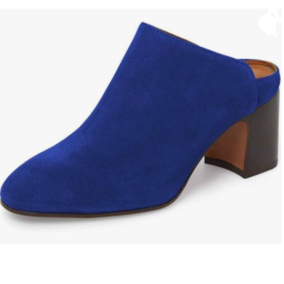 YDN Royal Blue Chunky Mid Heels Slide Mule Clogs Dressy Slip On Closed Toe Pumps - Picture 1 of 8